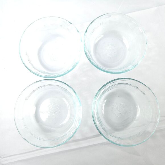4 Pyrex Scalloped Ring Green Glass Custard Dessert Ramiken Cups #464 300ml - Picture 2 of 7